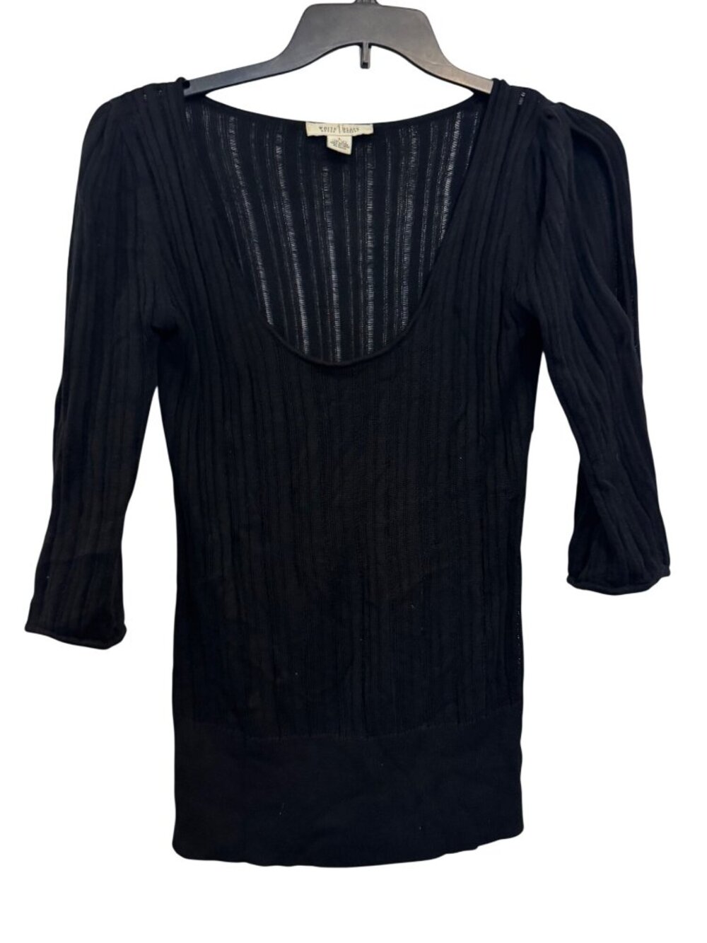 White House Black Market Black Split Sleeve Scoop Neck Silk-Blend Sweater Top L